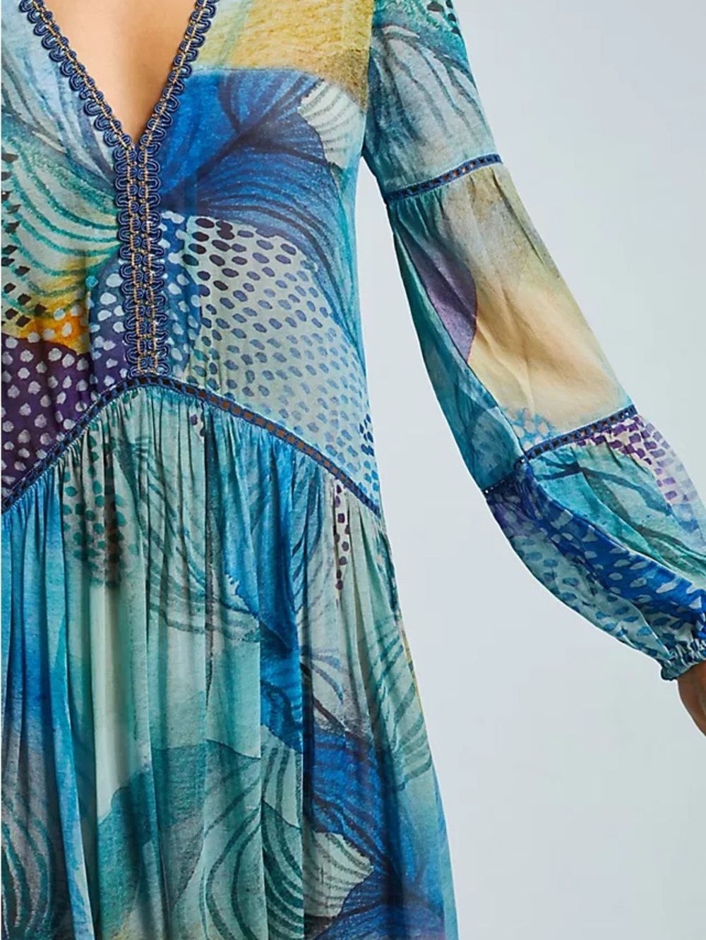 Bl^nk Teal & Blue V-Neck Maxi Dress